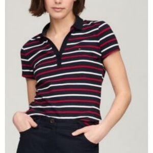 Tommy Hilfiger Navy and Red Striped Polo Tee